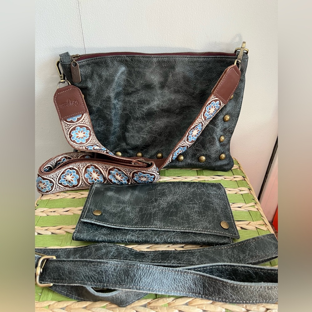Brynn Capella Studded Crossbody w Guitar Strap & Wallet